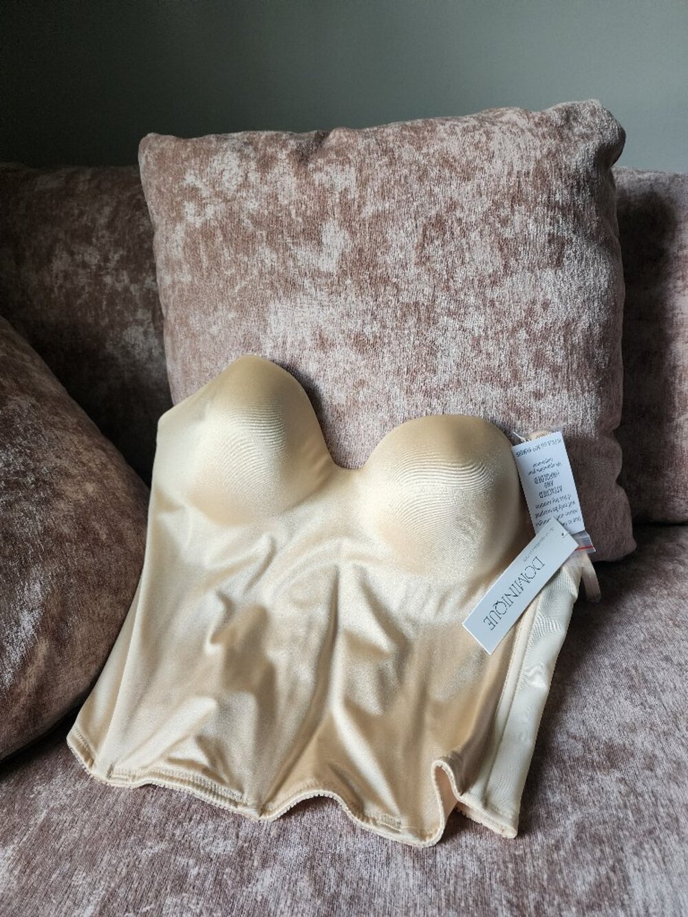 NWT Dominique Ariel 8541 Longline Strapless Bra Latte 34DD